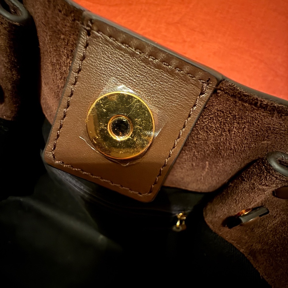 DeMellier Dark Brown Suede Tote with Gold Hardware - Picture 6 of 11